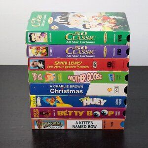 8pc Vintage 90s Classic Childrens Cartoons VHS Lot - Charlie Brown, Shari Lewis